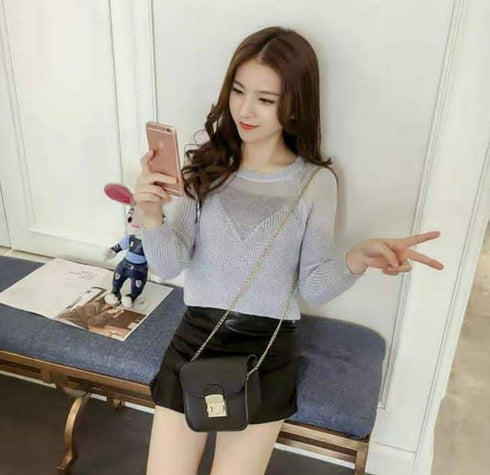Loose Micro-Openwork Round Neck Pullover